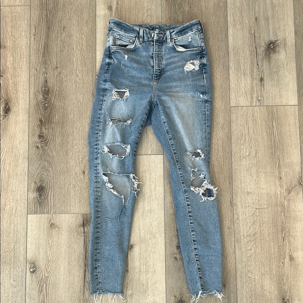 H&M Blue Skinny Jeans with Distressed Details